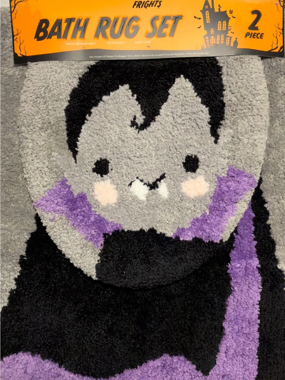 Kids Vampire Bath Rug Set - Gray & Purple